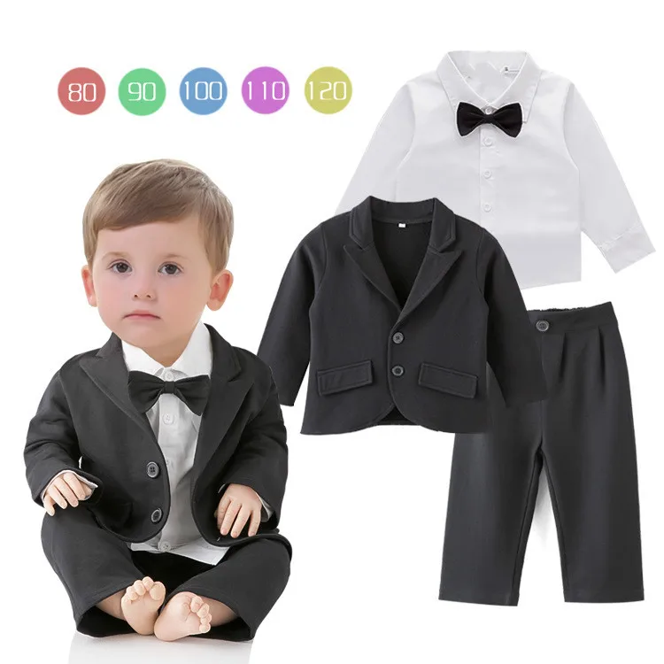 

Anyongzu Fashion Boys Three Turn-down Collar Coat Single Breasted Boy Long Sleeved Three Pieces Baby suit