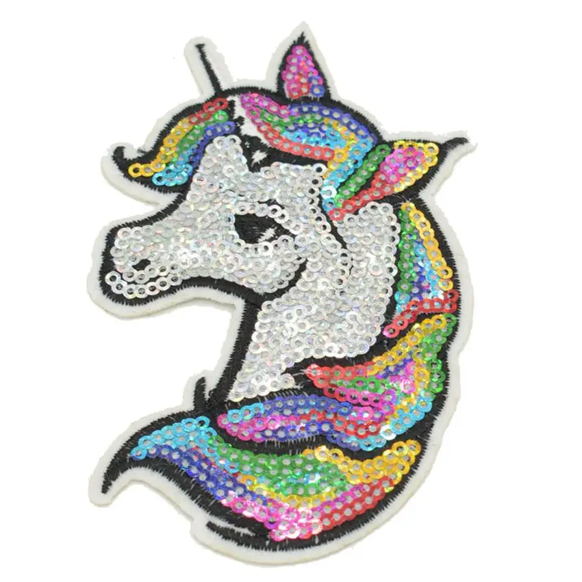 

1PC New Arrival Heart Animal Horse Sequins Sew On Patch for clothes DIY Crafts Coat Sweater Embroidered Paillette Patch Applique