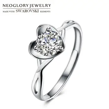 

Neoglory S925 Sterling Silver & AAA Zircon Engagement Wedding Ring Adjustable 3 Claws Design Glamour Love Heart Anillos Gift