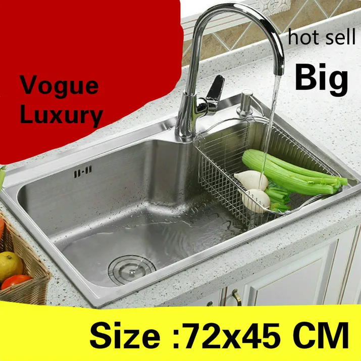 

Free shipping Apartment luxury wash vegetables kitchen single trough sink vogue 304 stainless steel hot sell big 72x45 CM