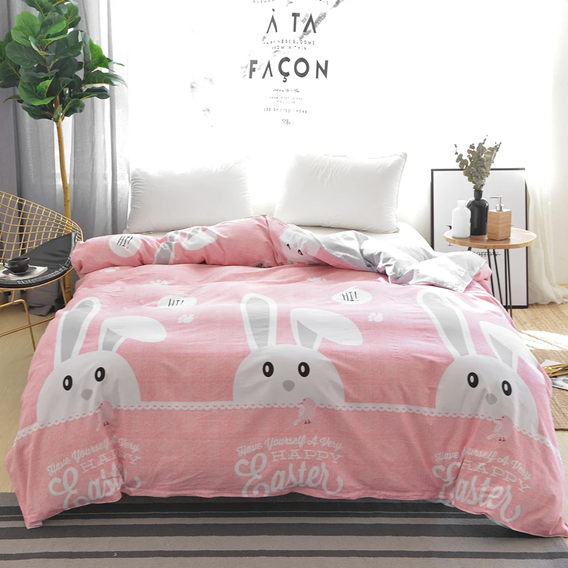 

Pale Red Cartoon Rabbit Pattern Purple Cartoon Print 100% Cotton Duvet Cover Bedding Set Quilt Cover King Size 1Pcs 220x240cm
