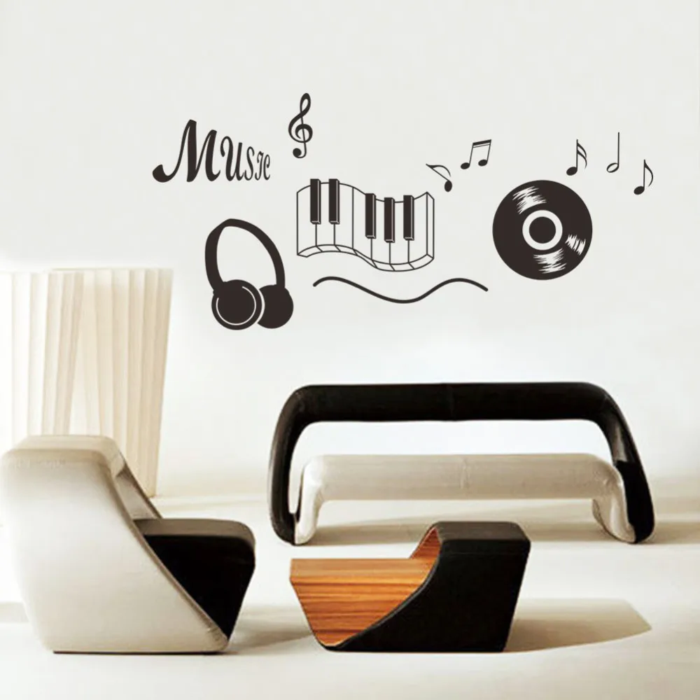 

% Modern PVC Music Note Headphone Notel Stickers Home Decor Decoration Art Removable wall stickers living room bedroom wallpaper