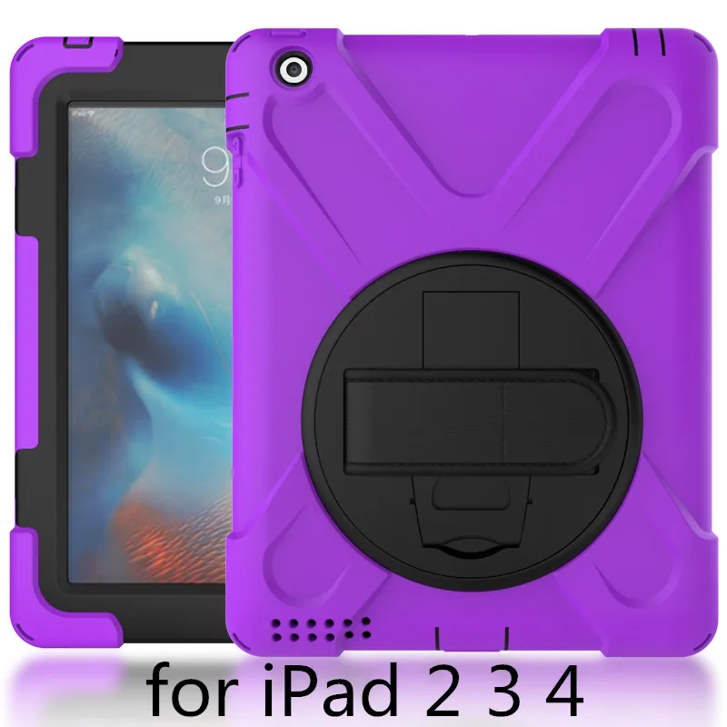 Чехол для Apple ipad 2 3 4, ZAIWJ Safe Kids Armor At Мягкий противоударный силиконовый+ жесткий чехол для ipad 4/3/2 - Цвет: purple-Hai D-234
