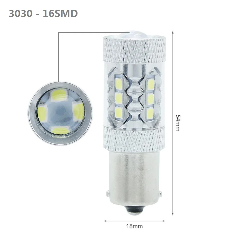 ANBLUB 2 шт. 1156 BA15S P21W светодиодный лампы Противотуманные фары Дневные Фары Светильник 50 Вт 80 Вт 100 3030 SMD Авто дневные ходовые огни, светильник задние тормоза лампа обратный светильник 12V 6000K - Испускаемый цвет: 80W 3030 16SMD