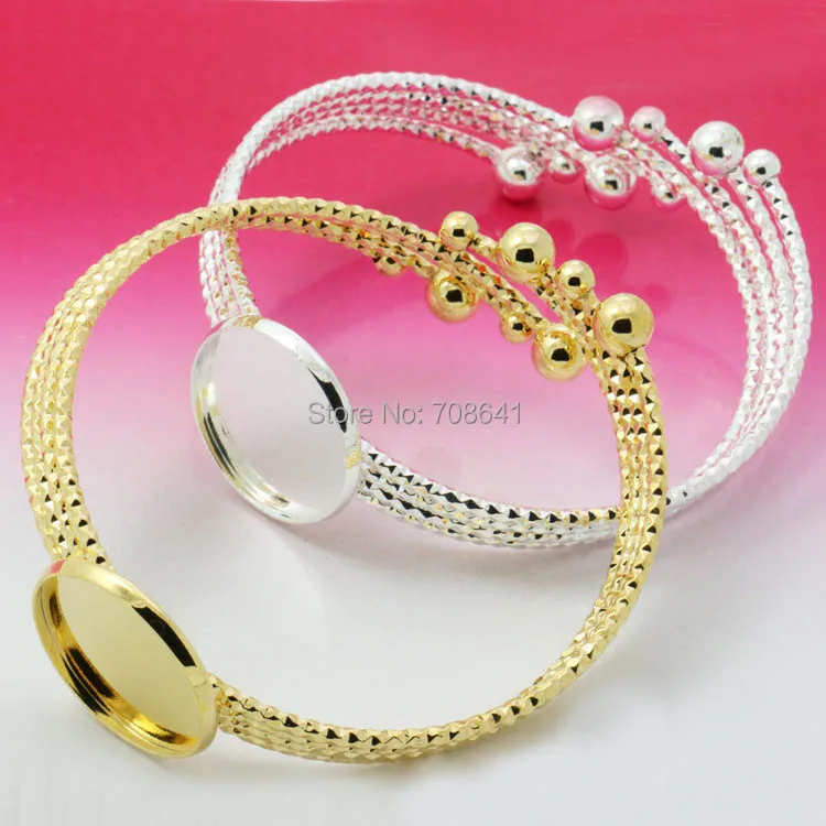 20mm Blank Cuff Bangle Settings Bases Round Bezel tray Glass Cabochons