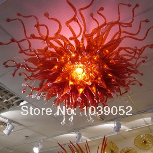 

High Ceiling Chinese Flush Mount Red Crystal Chandelier Light