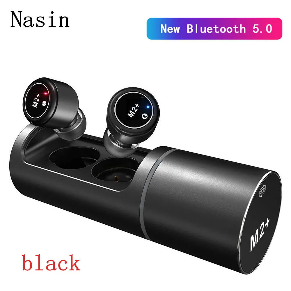 Nasin M2+ TWS True 5,0 Bluetooth наушники-вкладыши мини шумоподавление и водонепроницаемые наушники с зарядным устройством - Цвет: Черный