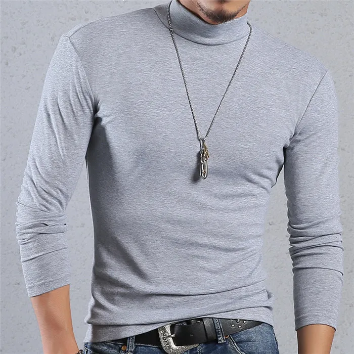 Мужская футболка ARCSINX с высоким воротом, Повседневная футболка с длинным рукавом для мужчин размера плюс 6XL 5XL 4XL 3XL, модная облегающая Мужская футболка для фитнеса - Цвет: Серый