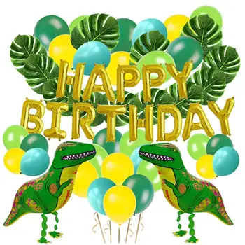 

55pcs And 63pcs Dinosaur Theme Party Set Birthday Letter Flag Turtle Back Leaf Dinosaur Balloon Paper Flower Ball Children Birth