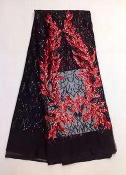 

Free Shipping Sequins lace fabric high quality fashion african french tulle net lace fabric 5yards/pc for dresss JL60F56DF