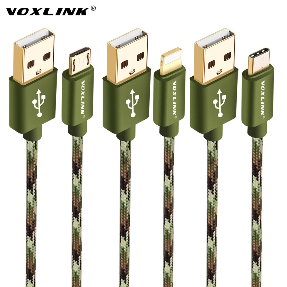  VOXLINK Nylon Metal USB Type C Micro Usb 8 pin charger Multi Cable For iphone 6 6s plus 5 ipad 4 macbook Android Phone Type-C 