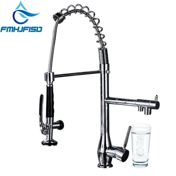 

Pull Out Kitchen Faucet Dual Spouts 360 Swivel Handheld Shower Kitchen Mixer Crane Hot Cold 2 Outlet Spring Taps