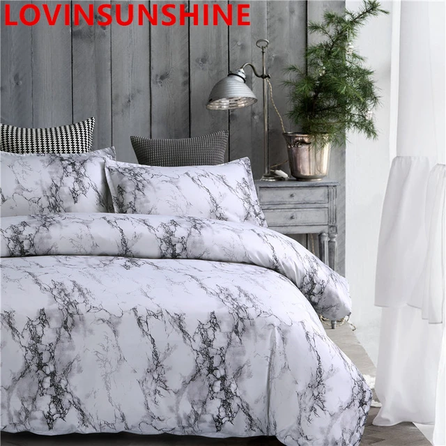 Printed Marble Bedding Set White Black Duvet Cover King Queen Size