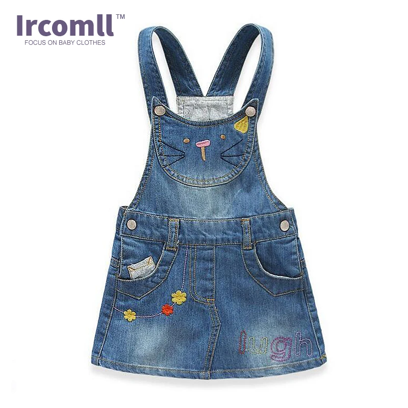 2018 New Girls Jeans Skirt Girl Suspender Casual A-line Cute Cats Girls Denims Suspender Overalls Girl 2-8Year Denim Clothes