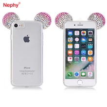 Nephy Mickey Shine Crystal Ear Silicone Phone Case For iPhone 5 5S SE 6 6S 7 Plus Rhinestone Diamond Soft Cover Smartphone Capa