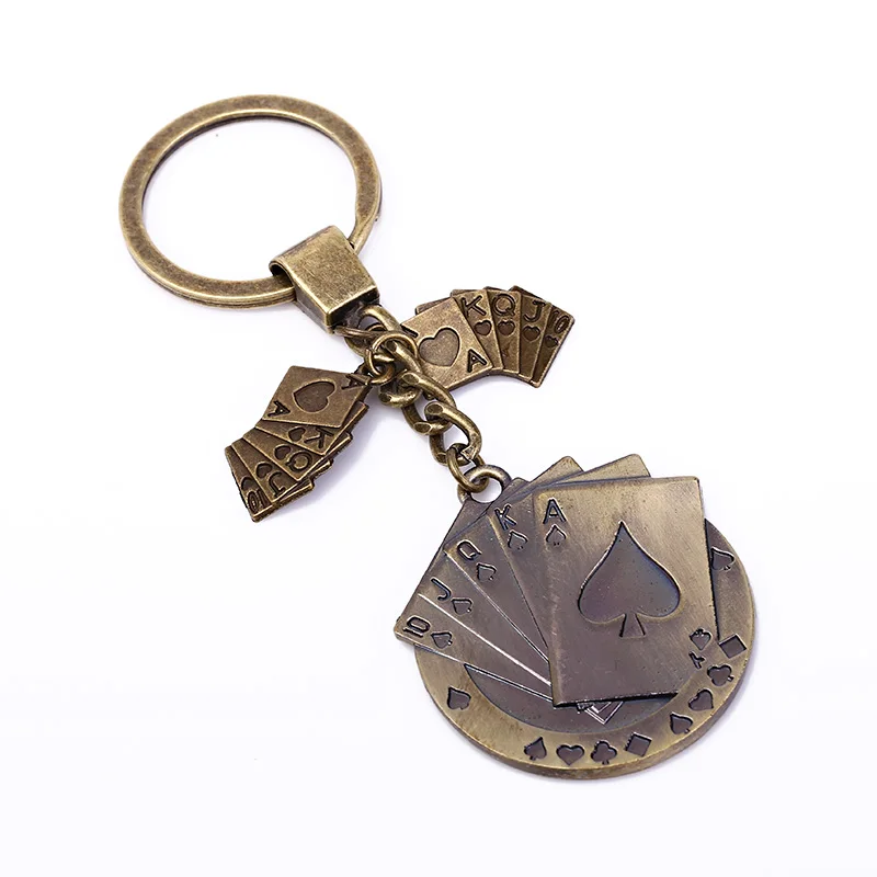 Katu Fashion Keychain Vintage Metal Poker Pendant Keychain Men Steampunk Keyrings Car Keychain