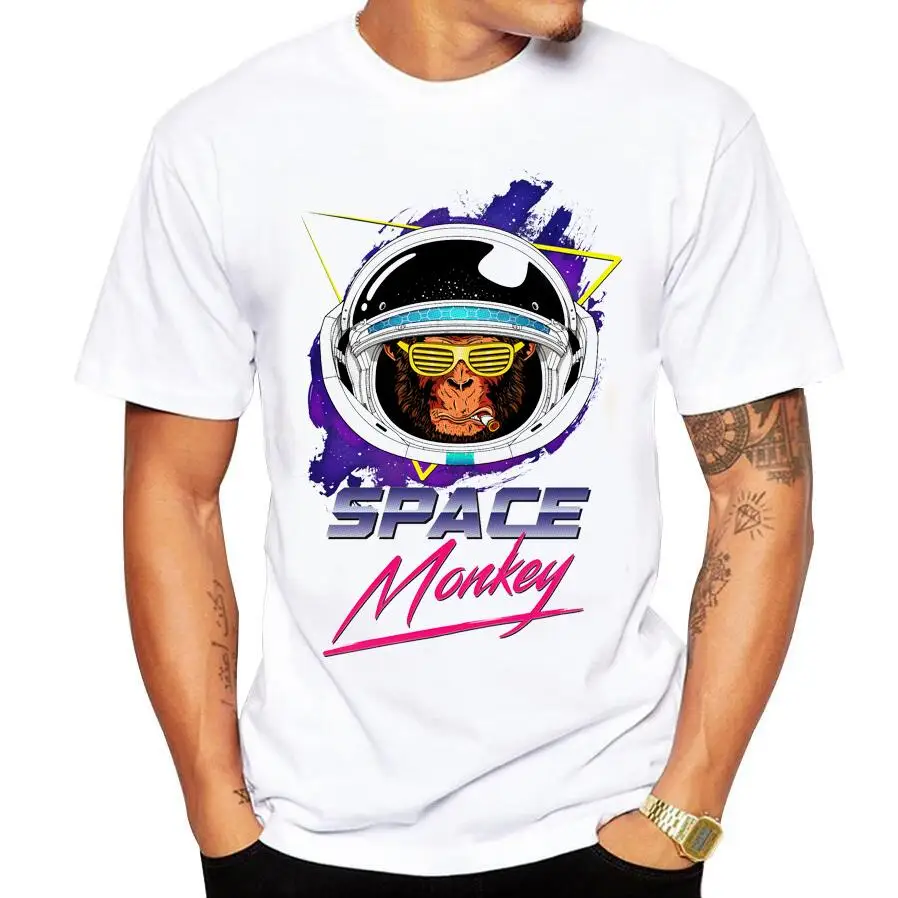 

2018 Summer Casual Men's T-Shirt Funny Space Monkey Print T Shirt Men White Round Neck Casual Cotton Short Sleeve Tops Tees