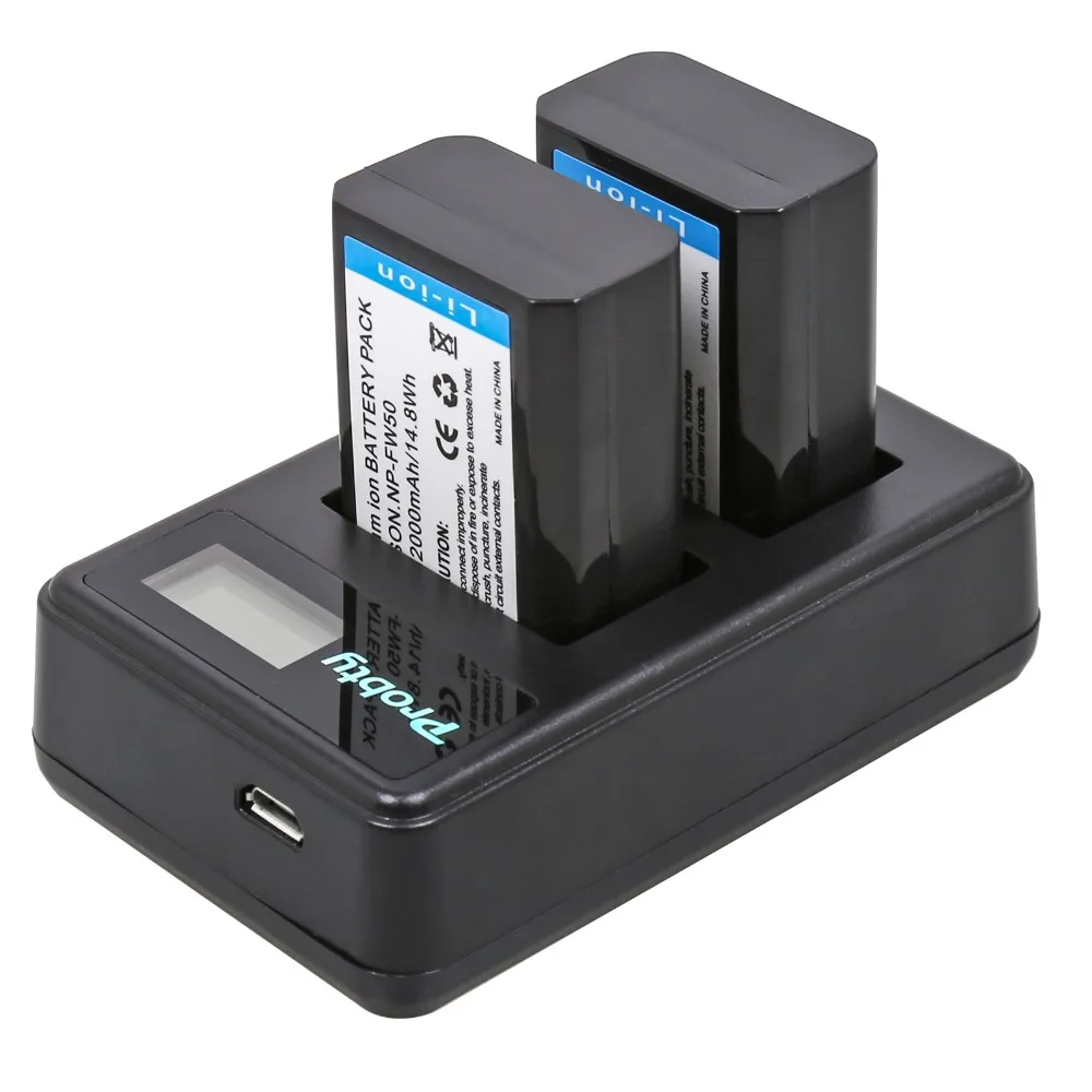 Цифровой аккумулятор NPFW50 NP FW50 2000 мА/ч 2 шт. + ЖК дисплей USB двойное зарядное