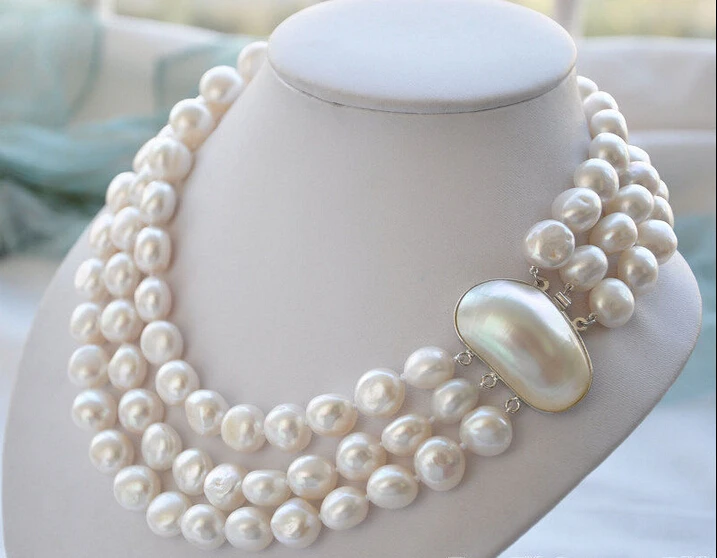 

Free shipping >>>>>z5691 3ROW 15mm BAROQUE WHITE FRESHWATER PEARL NECKLACE MABE