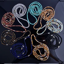 2016 4mm cuentas de Hombres collar largo semi perlas preciosas con S925 plata esterlina collar de cuentas espaciador