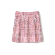 Новинка года; сезон весна-осень; маленькая юбка в Корейском стиле; облегающая бедра юбка с высокой талией; твидовая юбка