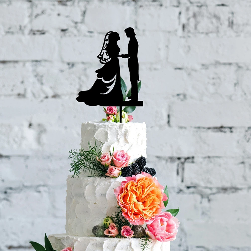 花嫁と新郎シルエットのウェディングケーキトッパー甘い夫妻の結婚式ケーキ装飾ユニークなケーキトッパー婚約 ケーキデコレーション用品 Aliexpress