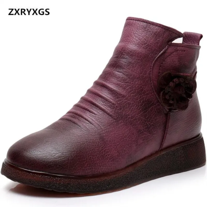 

ZXRYXGS Brand Shoes Woman Boots 2018 New Retro Flower Genuine Leather Winter Boots Women Shoe Elegant Comfortable Ankle Boots