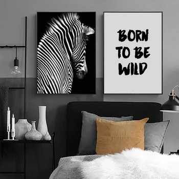 

Unframed Modern Home Decor Animal Canvas Painting Zebra and English Alphabet Poster Black and White Art Painting Wall Decor