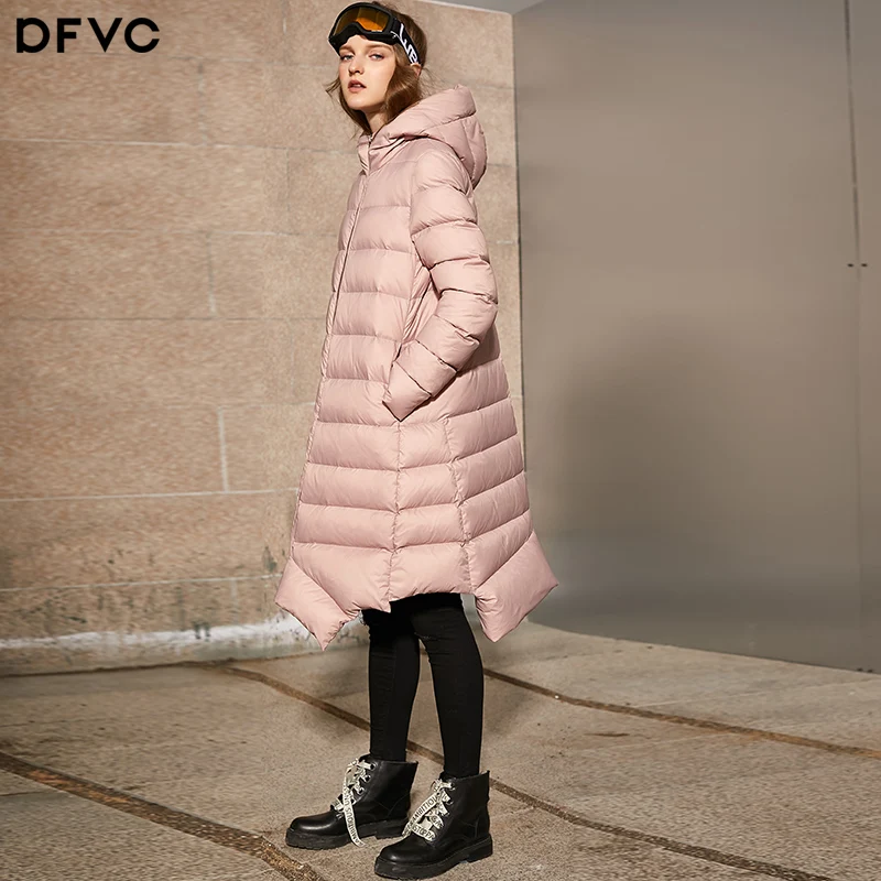 2018 Winter New Style Pink Loose Female Mid Length Personality White