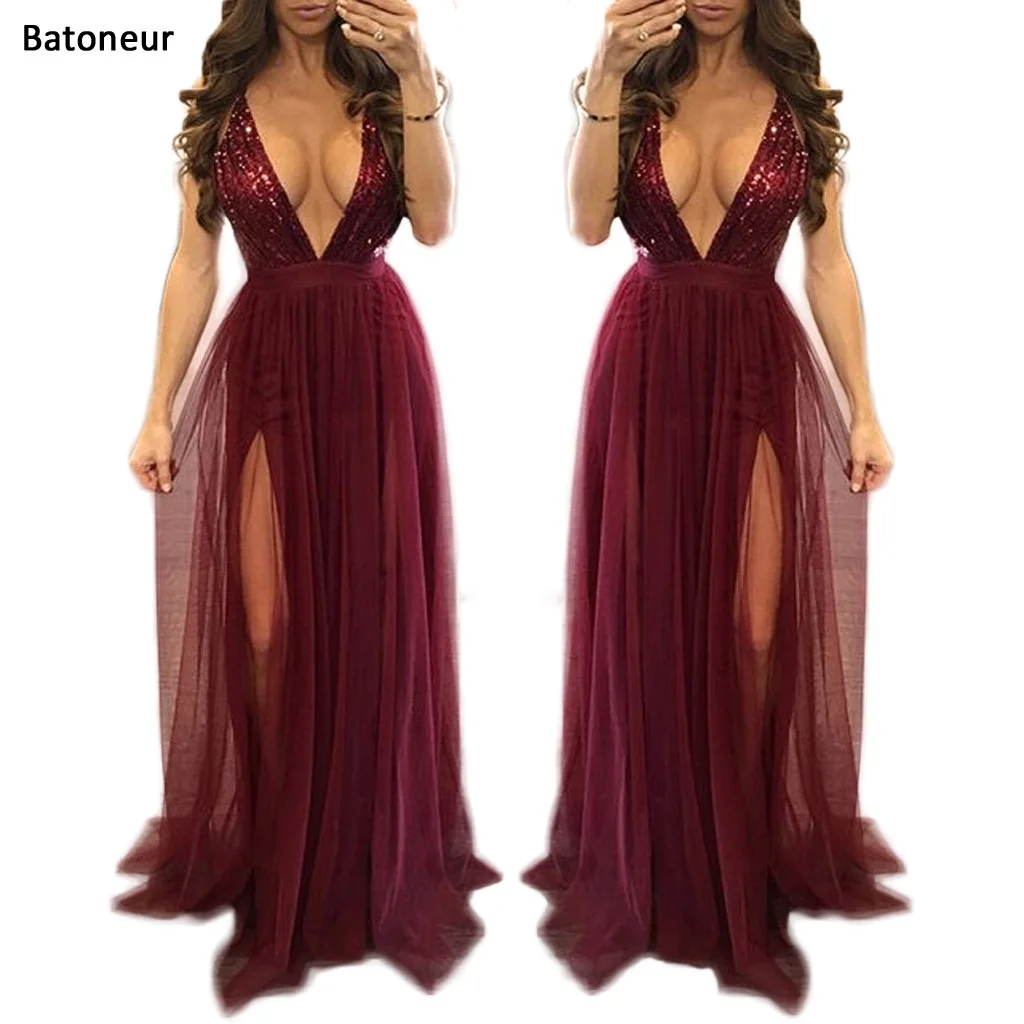 Batoneur Sexy slit Bustier Dress v neck dresses Maxi Long Dress Robe