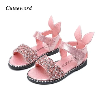 

Summer New Toddler Girls Sandals Roman Children Shoes Fashion Rabbit Ears Sequins Princess Girls Shoes Non-slip Kids Beach Shoes