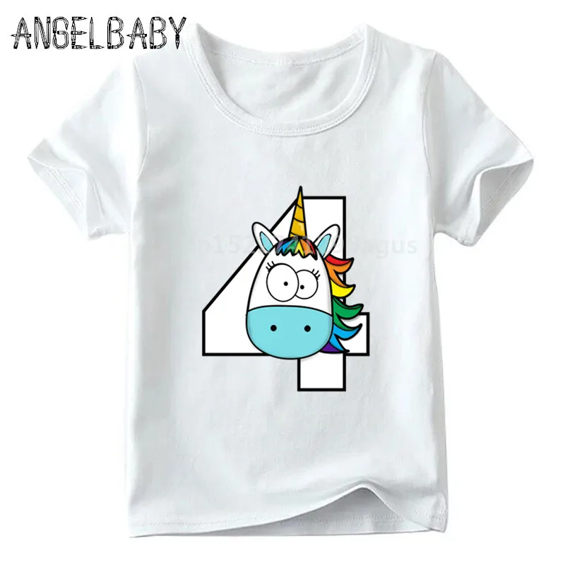 Boys/Girls Happy Birthday Rainbow Unicorn Number 1-9 Print T shirt Children Funny Gift Clothes Kids Cartoon Baby T shirt,ooo5239 - Цвет: ooo5239D