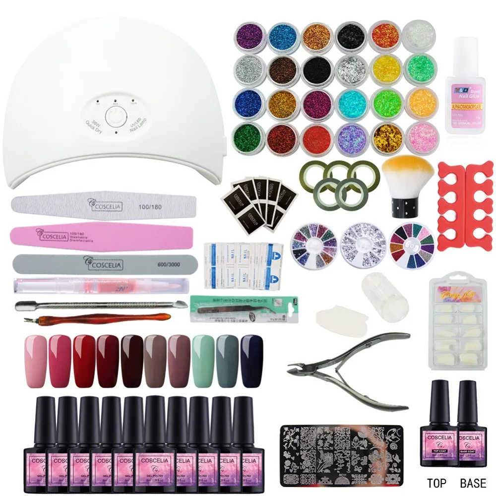 

Full Manicure Set With Lamp Nail Kit 36W UV LED Lamp For Nail Art Sets 10pcs 8ml UV Gel Nail Polish Set Tools For Manicure