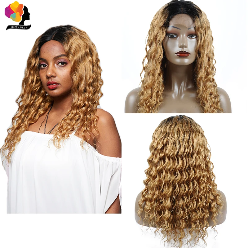 Peruvian Ombre 1B 27 Honey Blonde Remy Human Hair Wigs With 150% Density Loose Deep Lace Front 4*4 Closure For Black Woman | Шиньоны и
