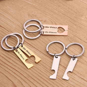 

Her Prince His Princess Couple Keychain Heart Key Chain Ring Holder for Women Men Choker Keyring Valentine's Day Gift