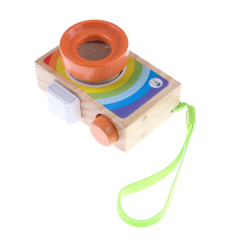 Children Kids Simulation Wooden Camera Educational Learning Toys Multicolor Kaleidoscope Magic Camera Classic Toy 9.5*7*5.5 CM