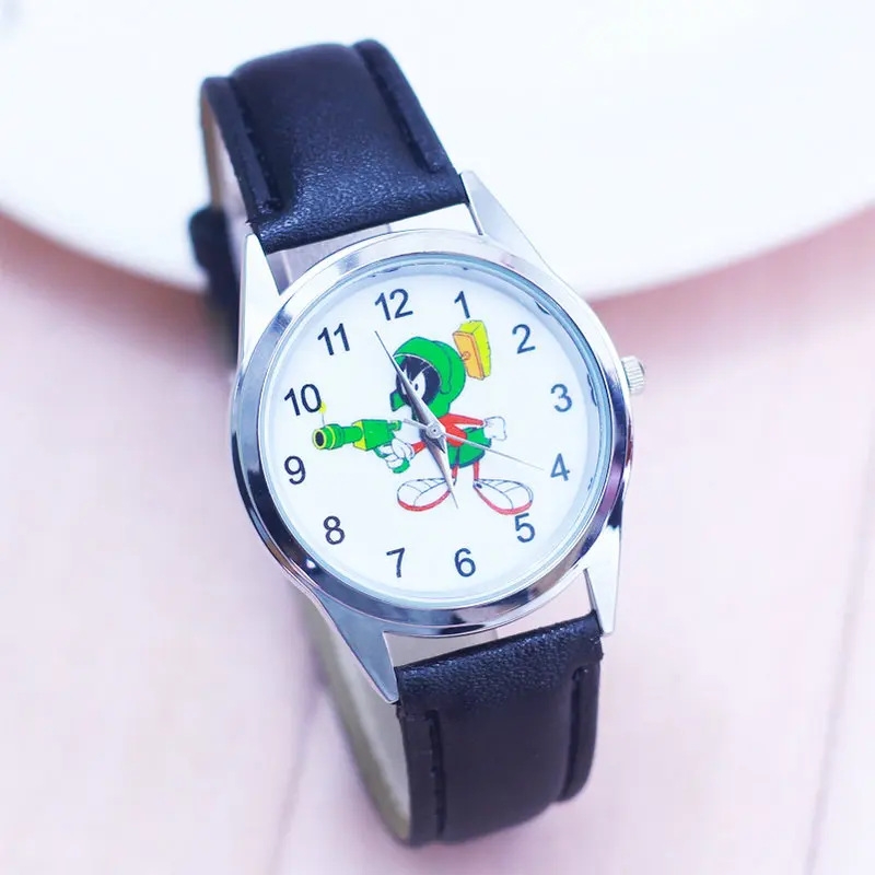 Мультфильм часы для девочек мальчиков кожаные ремни наручные часы Дети Марвин марсианин кварцевые часы Симпатичные часы Montre Enfant
