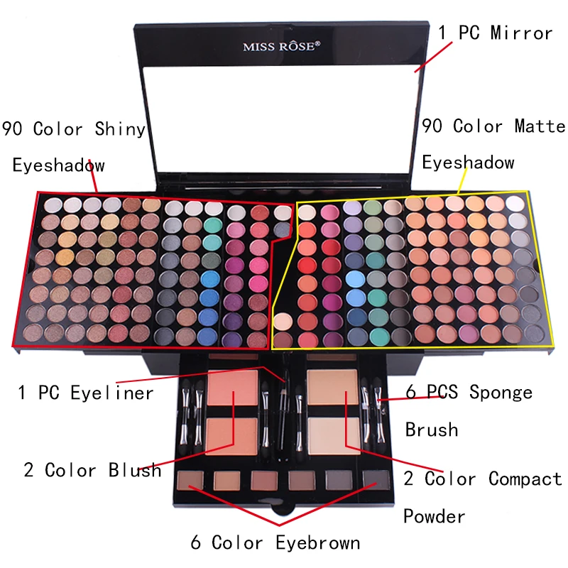 Rosa em Forma de Piano Conjunto de Maquiagem Blush em pó Miss Sombra Blush Sobrancelha Paleta Kit 180 Cores Completo Pro Conjunto Matte Shimmer Novo 12 de maquiagem sombra blush sobrancelha paleta kit