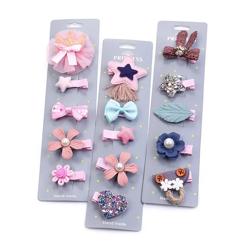 

5PCS/Pack Baby Girls Cute Cartoon Crown Bow Girls Hairpins Handmade Princess Barrettes Hair Clips For Girls Hair Accessories