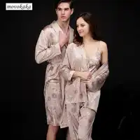 MOVOKAKA Robe Sets Lovers Sleepwear Silk Robes Wedding Sexy Pajamas Silk Robes For Women Plus Size Bathrobe Man Woman Homewear