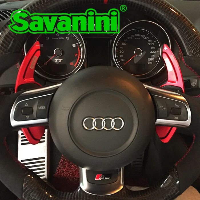 Tanie Savanini aluminium samochód manetka zmiany biegów w kierownicy Shifter biegów rozbudowa dla Audi A3 A4L A5 Q3 Q5 TT S3 R8 Car styling
