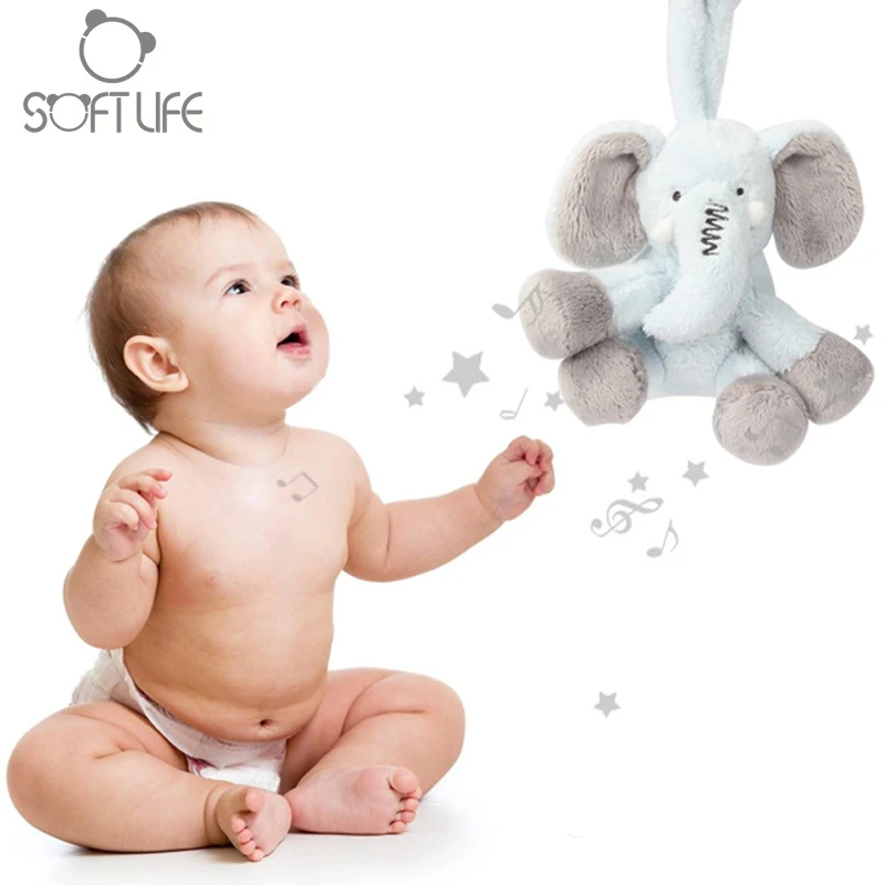 Baby Music Elephant Plush Soft Toy Blue Appease Elephant Animal Stuffed Rattles Doll Sleep Comfort Doll For Calm Educational Toy (4)
