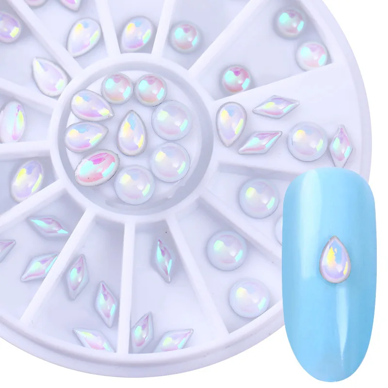 

AB Color Nail Rhinestones 3D Nail Art Decorations in Wheel Rhombus Ellipse Round Flat Bottom Nail Decoration UV Gel