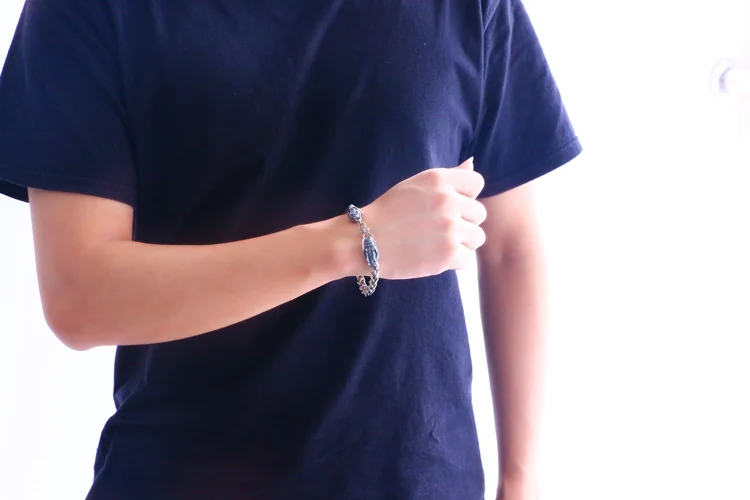 Ретро Модный мужской тайский серебряный браслет, Стерлинговое Серебро 925 пробы, широкий браслет 8 мм 20 см, настоящий твердый серебряный браслет с драконом, мужские ювелирные изделия