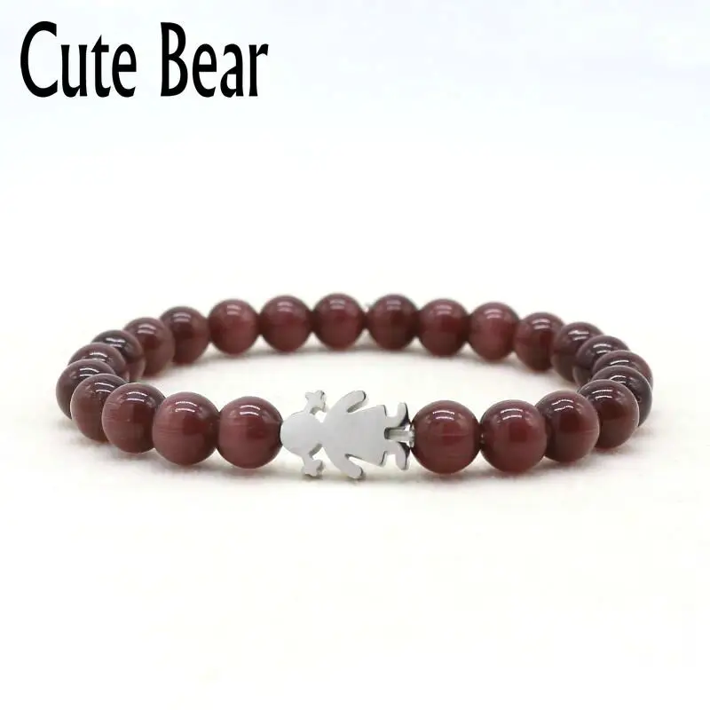 

Cute Bear Brand Women Bracelet Fashion Stainless Steel Little Girl Little Boy Cat Eye Stone Beaded Bracelets for Women Best Gift
