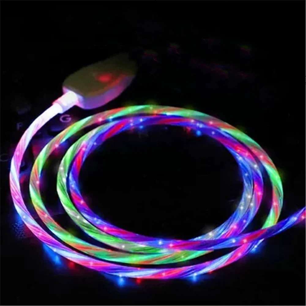 

LED Glow Flowing Data USB Charger Type C/Micro USB/8 Pin Charging Cable for iPhone X Samsung Huawei 2.4A Fast Charging Wire Cord