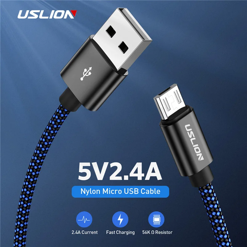 USLION المصغّر usb كابل 2.4A سريع مزامنة بيانات كابل شحن سامسونج هواوي Xiaomi LG Andriod سلك Microusb الهاتف المحمول الكابلات