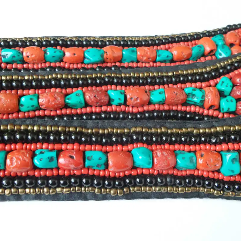 Günstig HDC0629 Tibetischen Hand Genäht Tribal Gürtel Bunte Stein Korallen Mode Große Perlen Bund Tuch Decor Gürtel