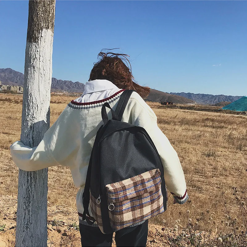 Hazy beauty 2019 клетчатый тканевый рюкзак женский синий красный корейский стиль