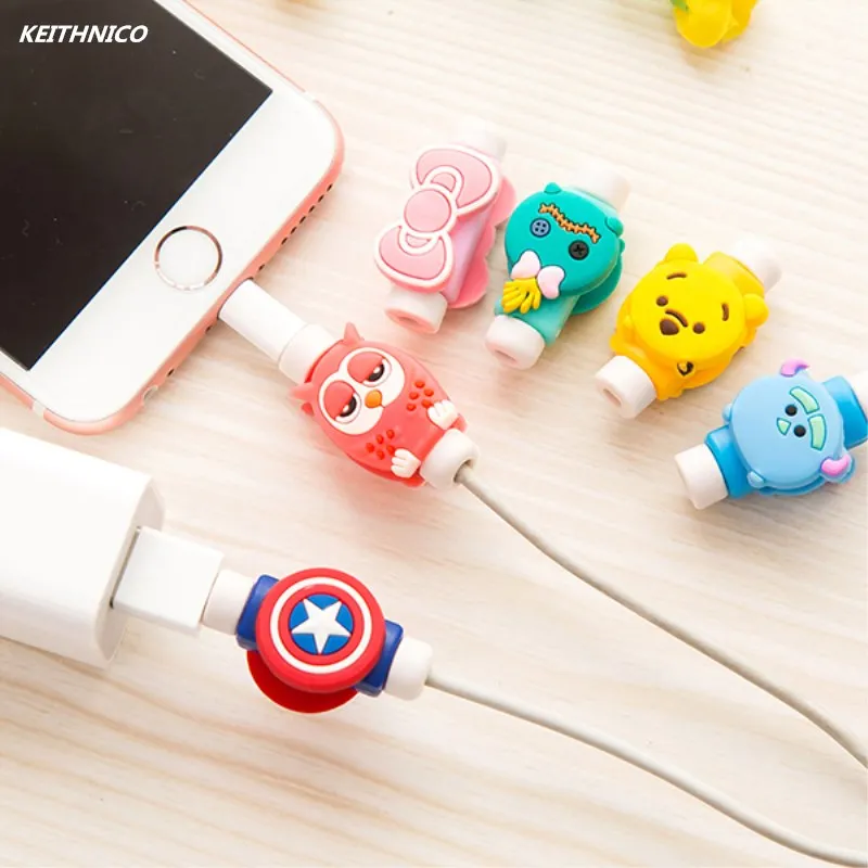 

2Sets Cartoon USB Charger Data Cable Protector Charging Line Saver for Mobile Phone USB Cable Protection Cable Winder